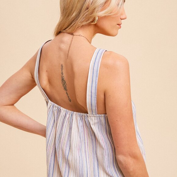 HEM & THREAD Multicolor Stripe Cotton Blend Tank | Square Neck Summer Top - Picture 2 of 6